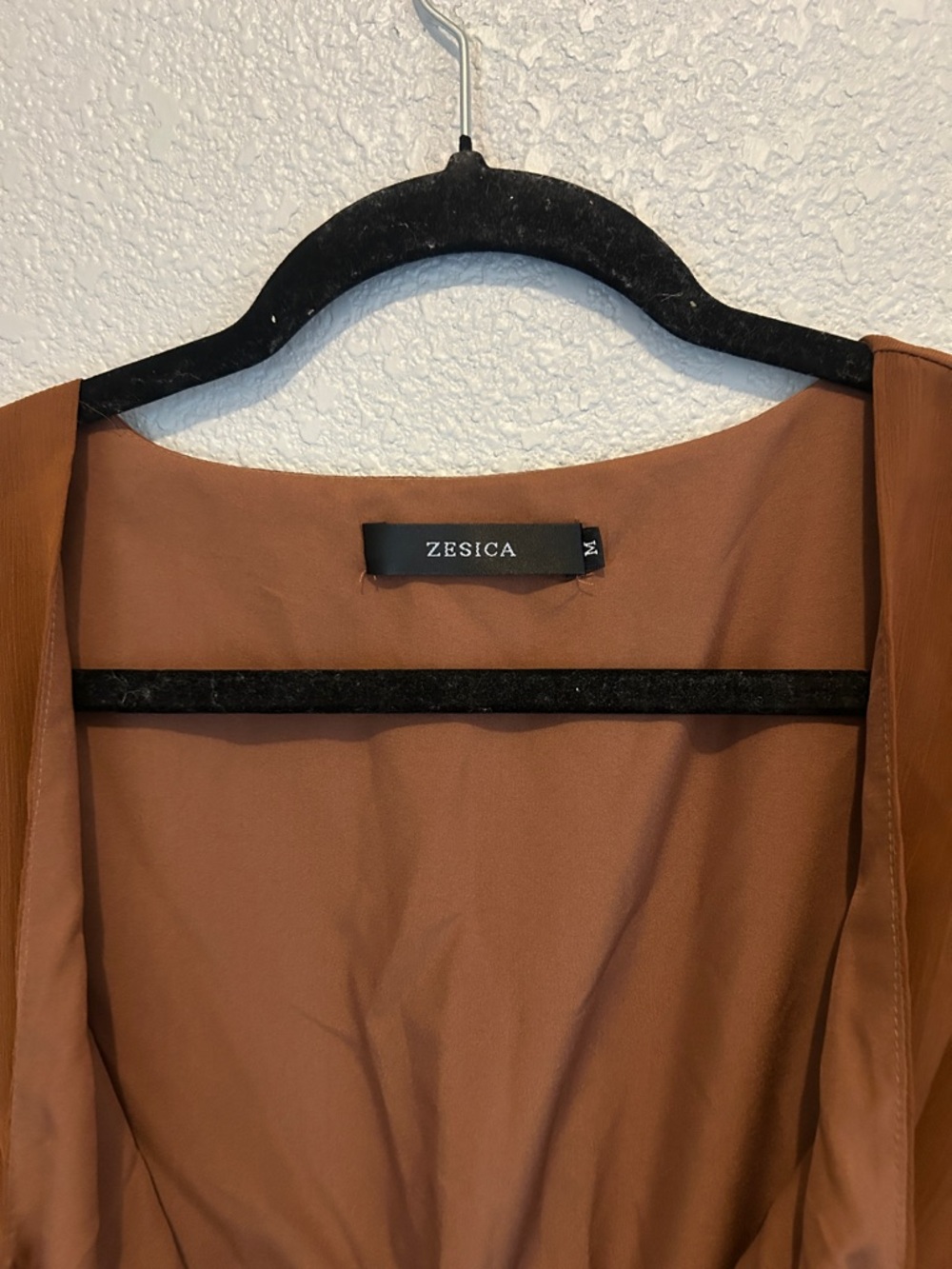 ZESICA brown -Front Long Sleeve Smocked-Waist Dress size M - Picture 3 of 10